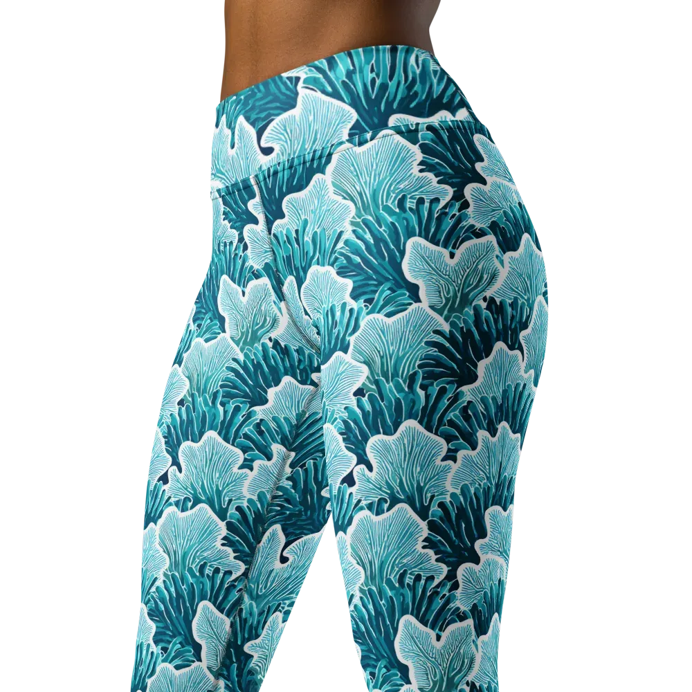 Azure Coral on Yoga Leggings — Left Front