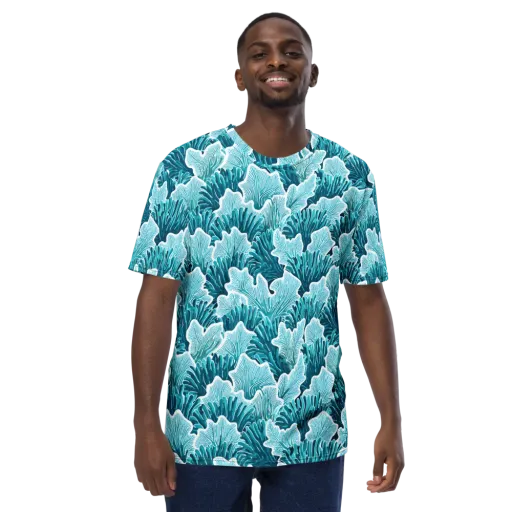 Azure Coral on a Men's Crew Neck T-Shirt