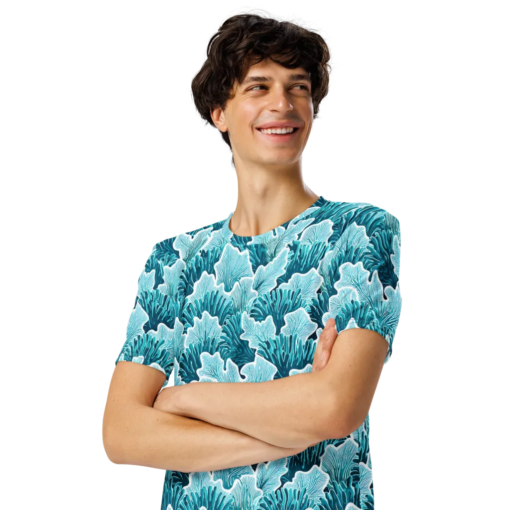 Azure Coral on Men's Crew Neck T-Shirt — Left Front