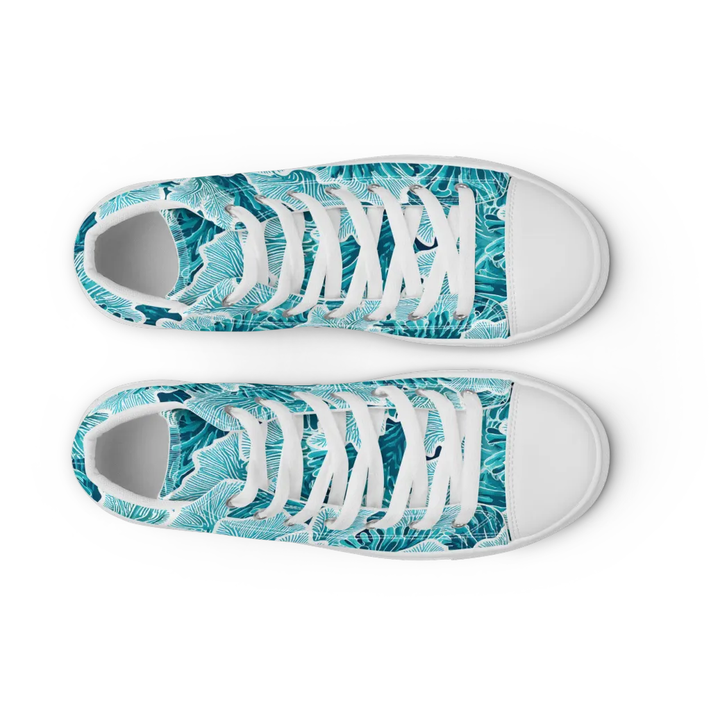 Azure Coral on Men's High Top Canvas Shoes — Front