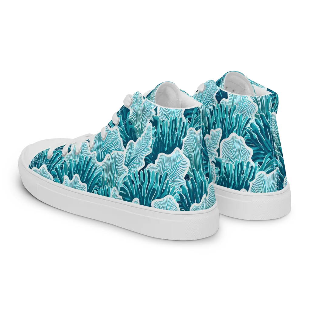 Azure Coral on Men's High Top Canvas Shoes — Left Back