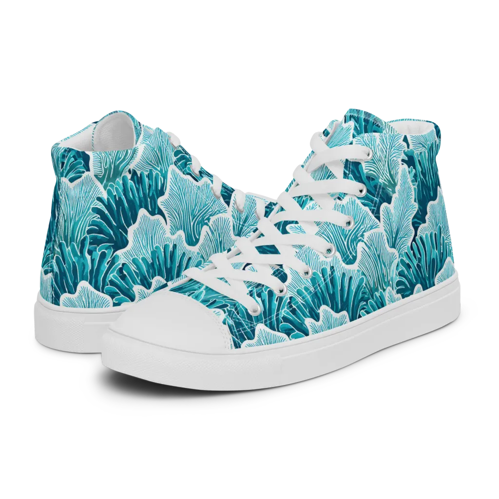 Azure Coral on Men's High Top Canvas Shoes — Left