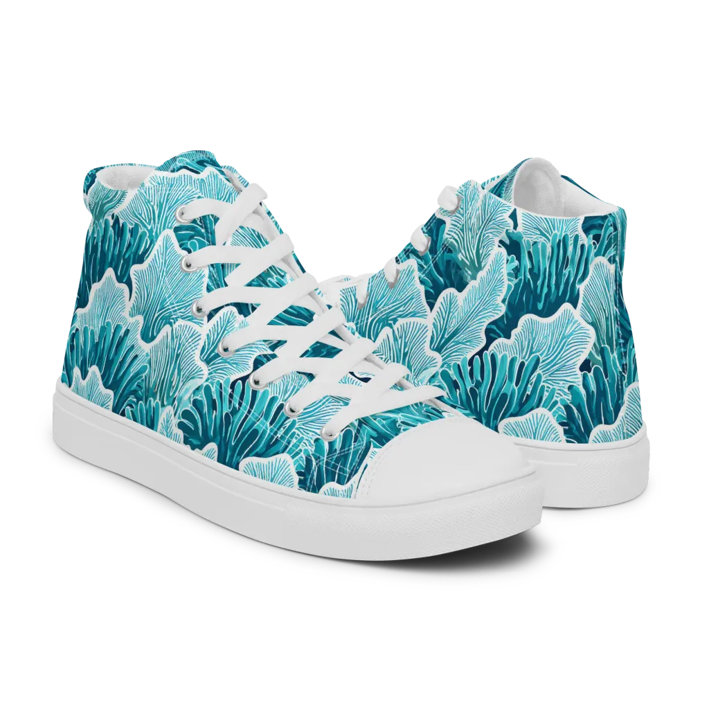 Azure Coral on Men's High Top Canvas Shoes — Right
