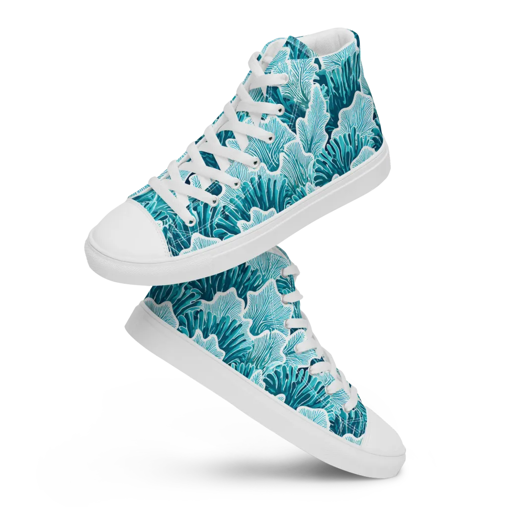 Azure Coral on Men's High Top Canvas Shoes — Front