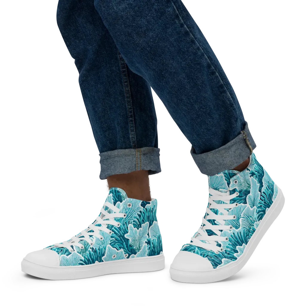Azure Coral on Men's High Top Canvas Shoes — Left