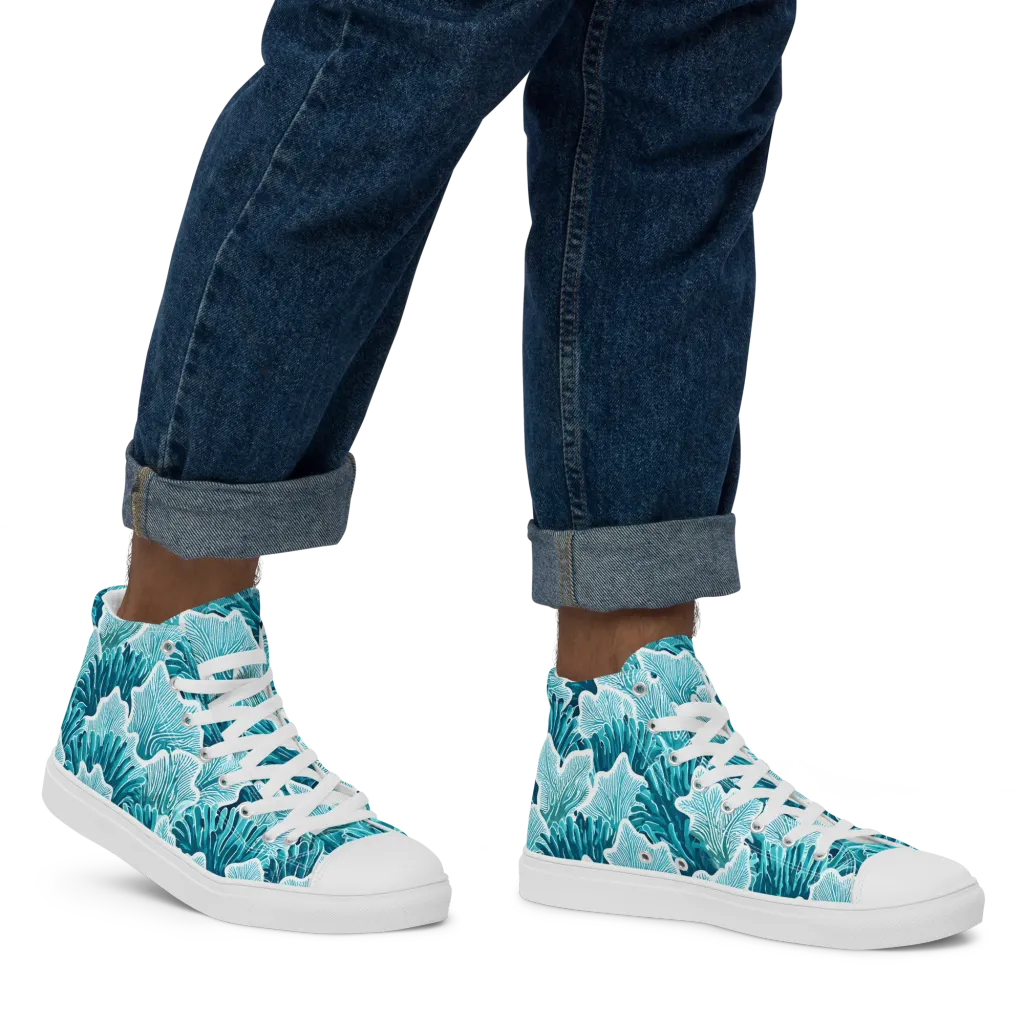 Azure Coral on Men's High Top Canvas Shoes — Right