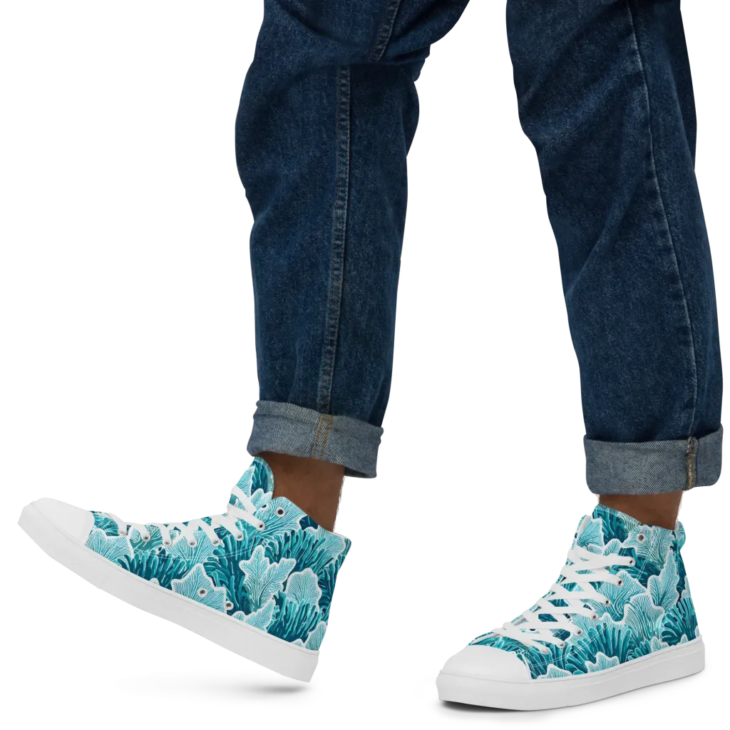 Azure Coral on Men's High Top Canvas Shoes — Left