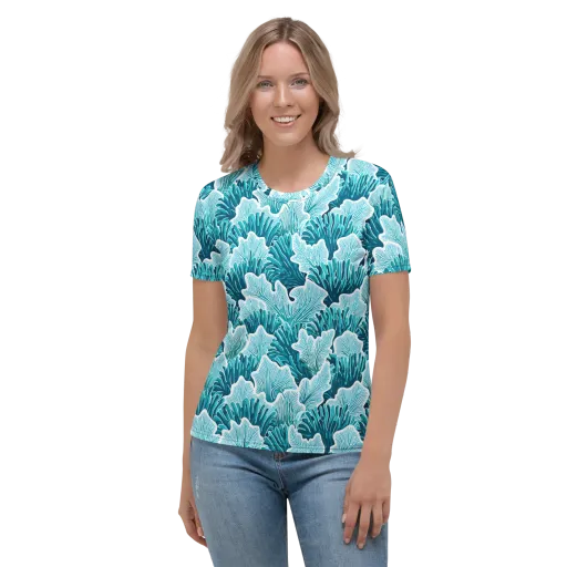 Azure Coral on a Women's Crew Neck T-Shirt