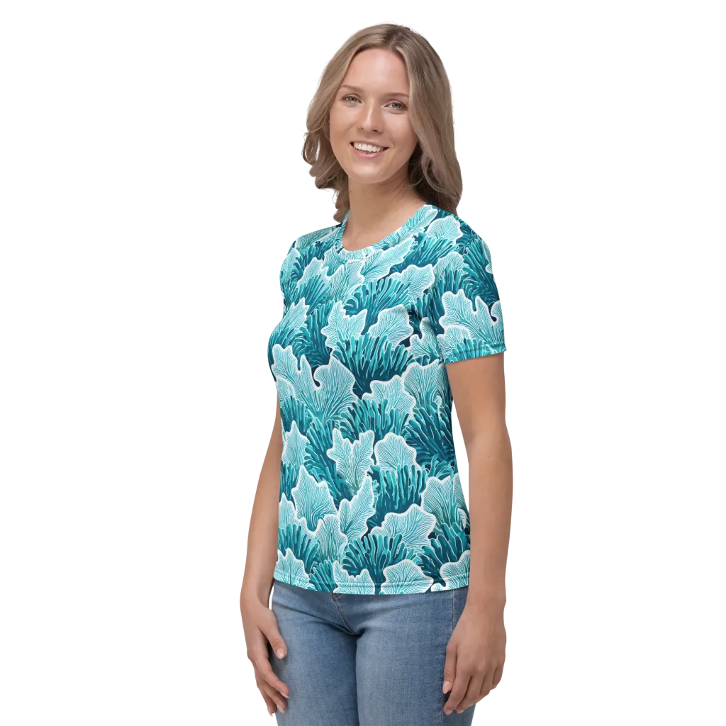 Azure Coral on Women's Crew Neck T-Shirt — Left