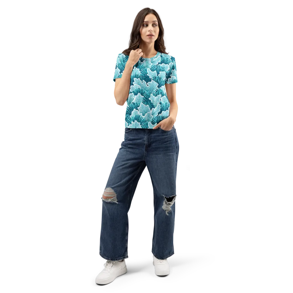 Azure Coral on Women's Crew Neck T-Shirt — Front