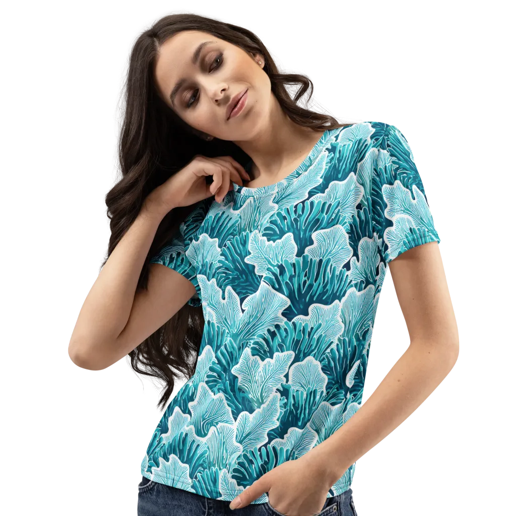 Azure Coral on Women's Crew Neck T-Shirt — Left Front