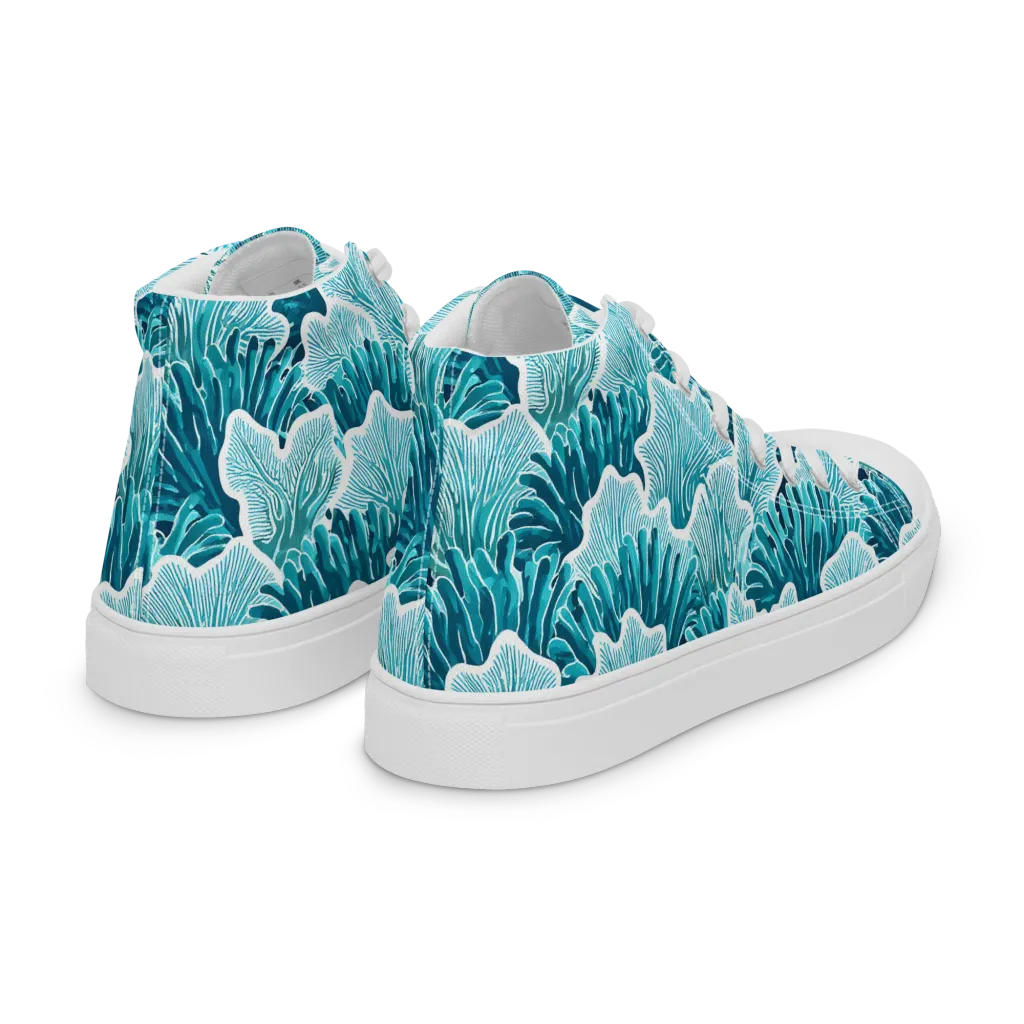 Azure Coral on Women's High Top Canvas Shoes — Right Back