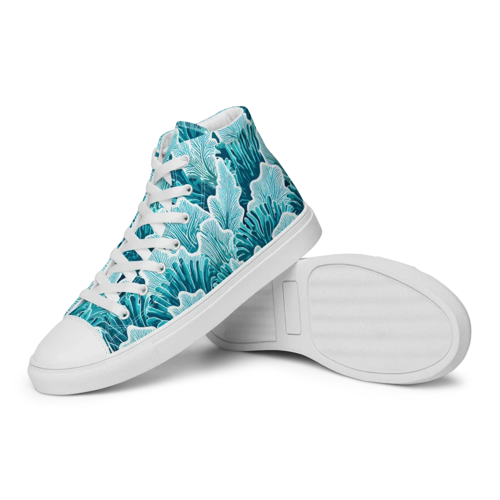 Azure Coral on Women's High Top Canvas Shoes — Left