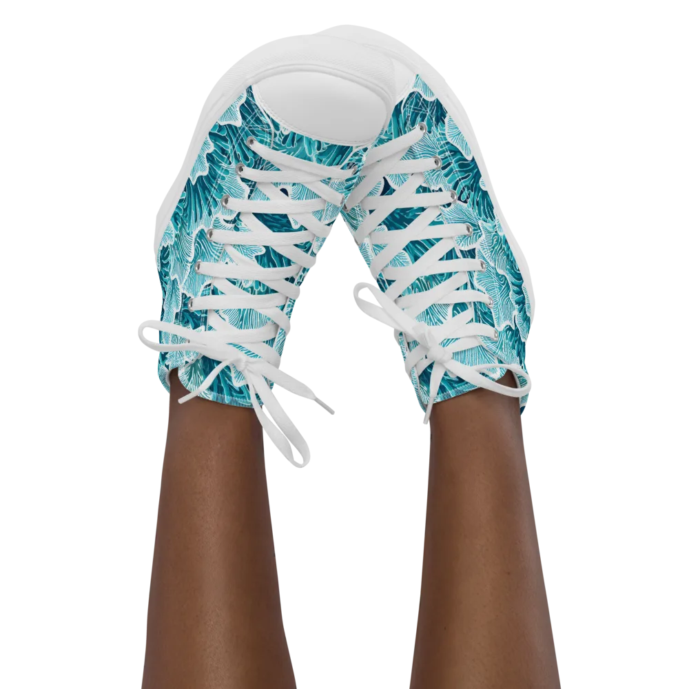 Azure Coral on Women's High Top Canvas Shoes — Front