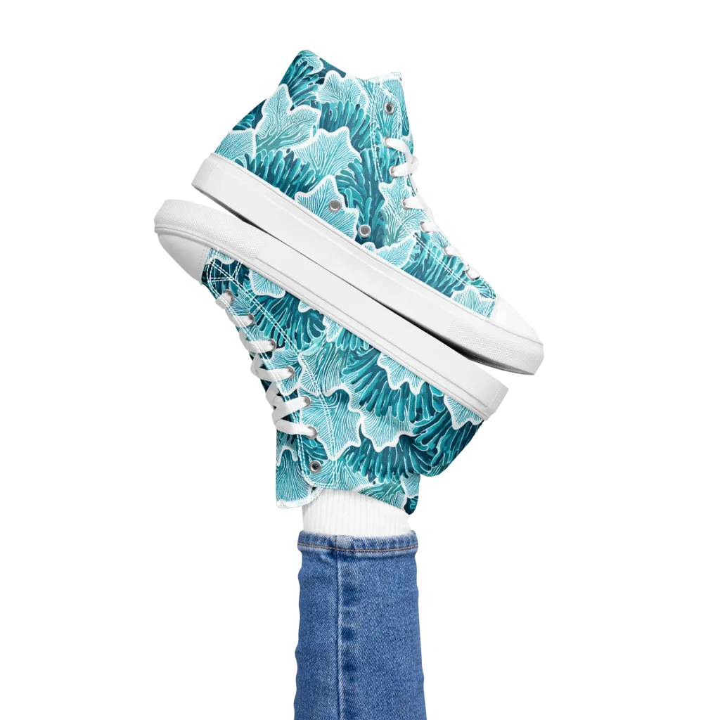 Azure Coral on Women's High Top Canvas Shoes — Left