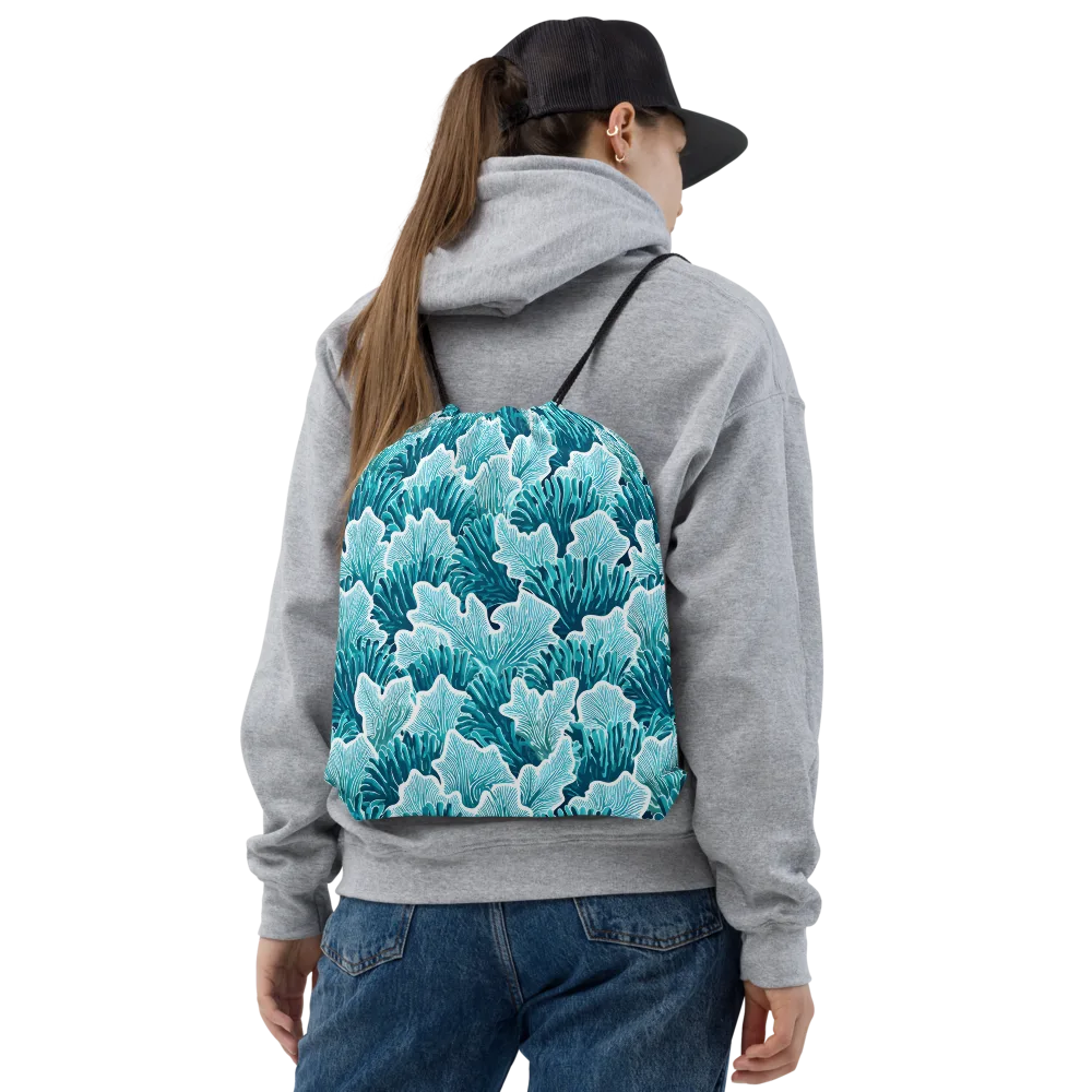 Azure Coral on Drawstring Bag — Front
