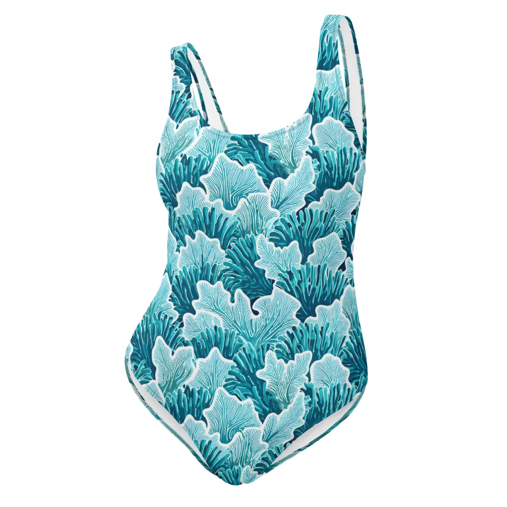 Azure Coral on One-Piece Swimsuit — Front