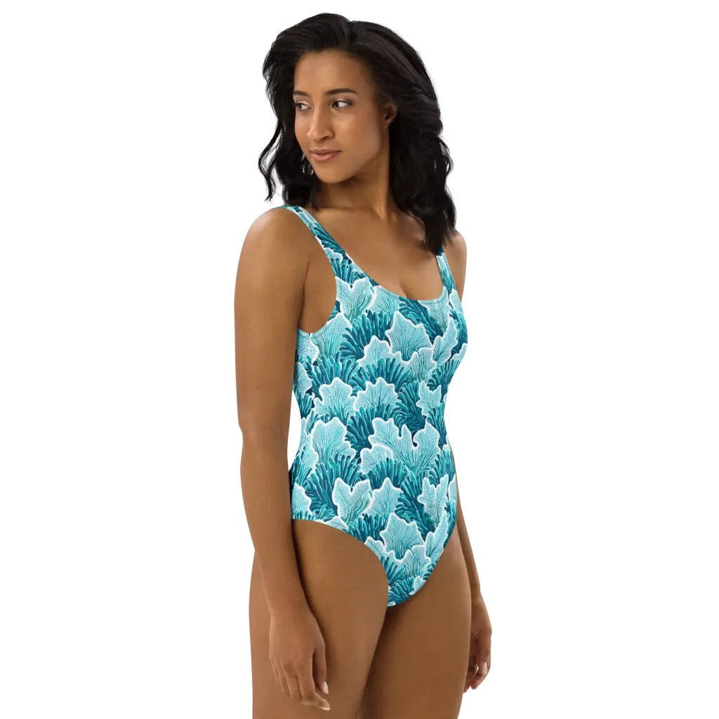 Azure Coral on One-Piece Swimsuit — Right
