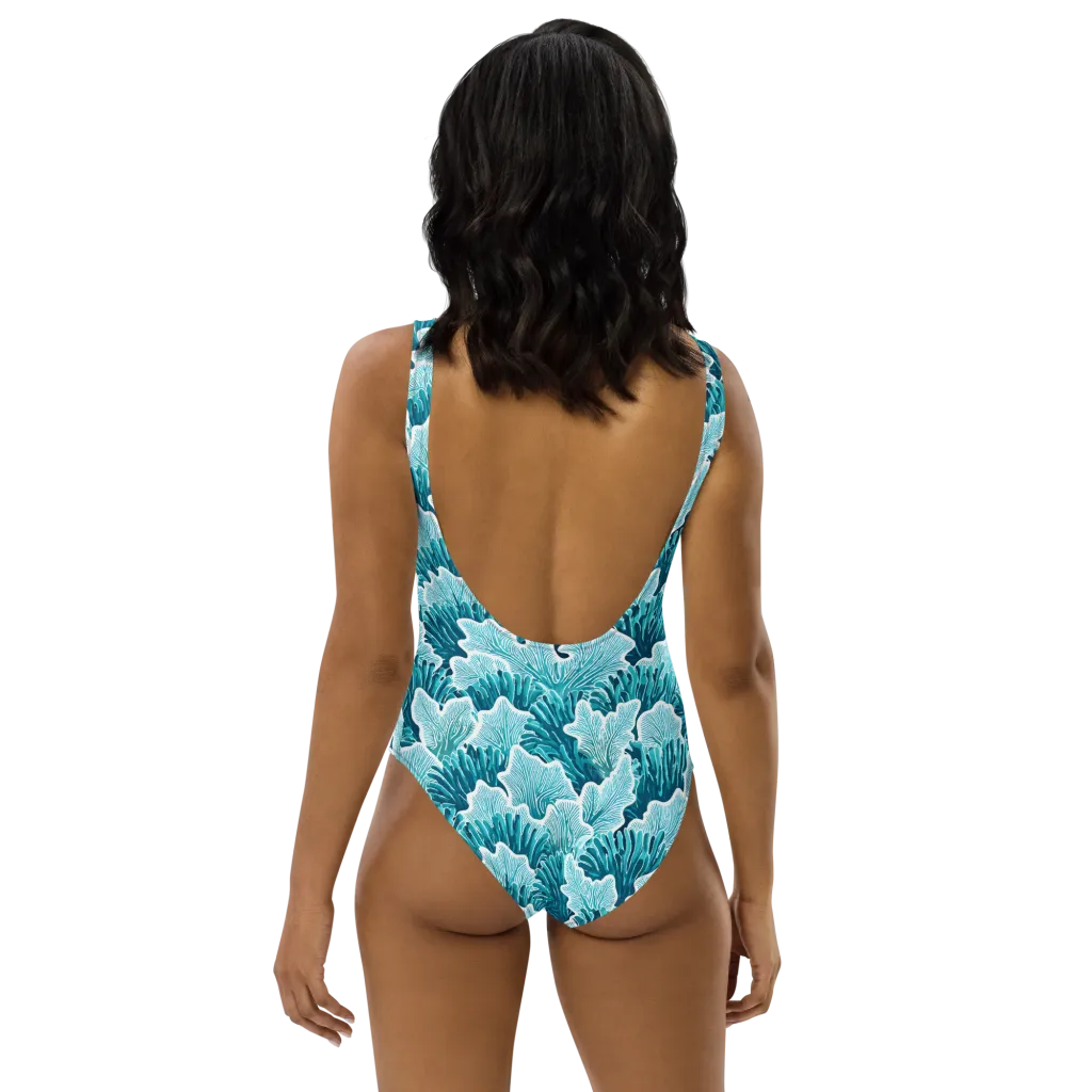 Azure Coral on One-Piece Swimsuit — Back