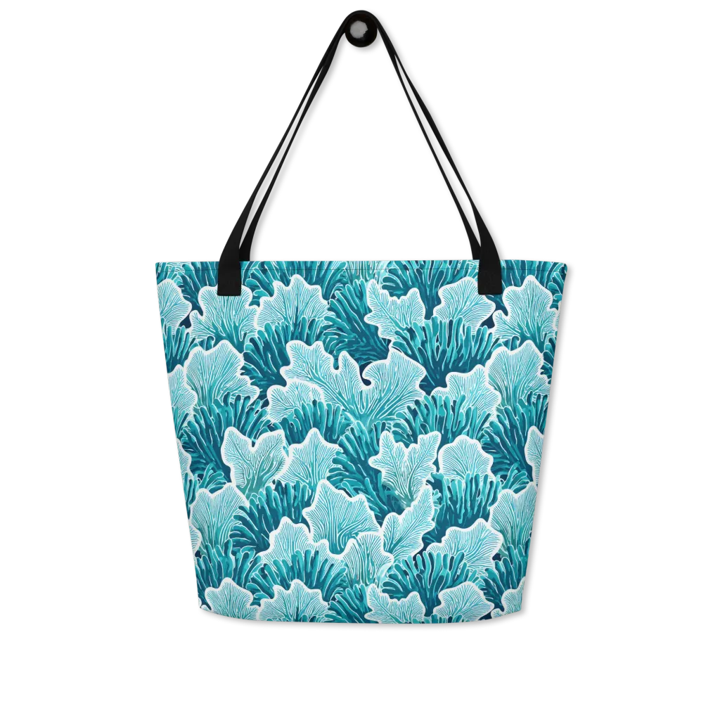 Azure Coral on Large Tote Bag W/ Pocket — Front