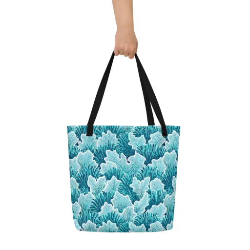 Azure Coral on a Large Tote Bag W/ Pocket