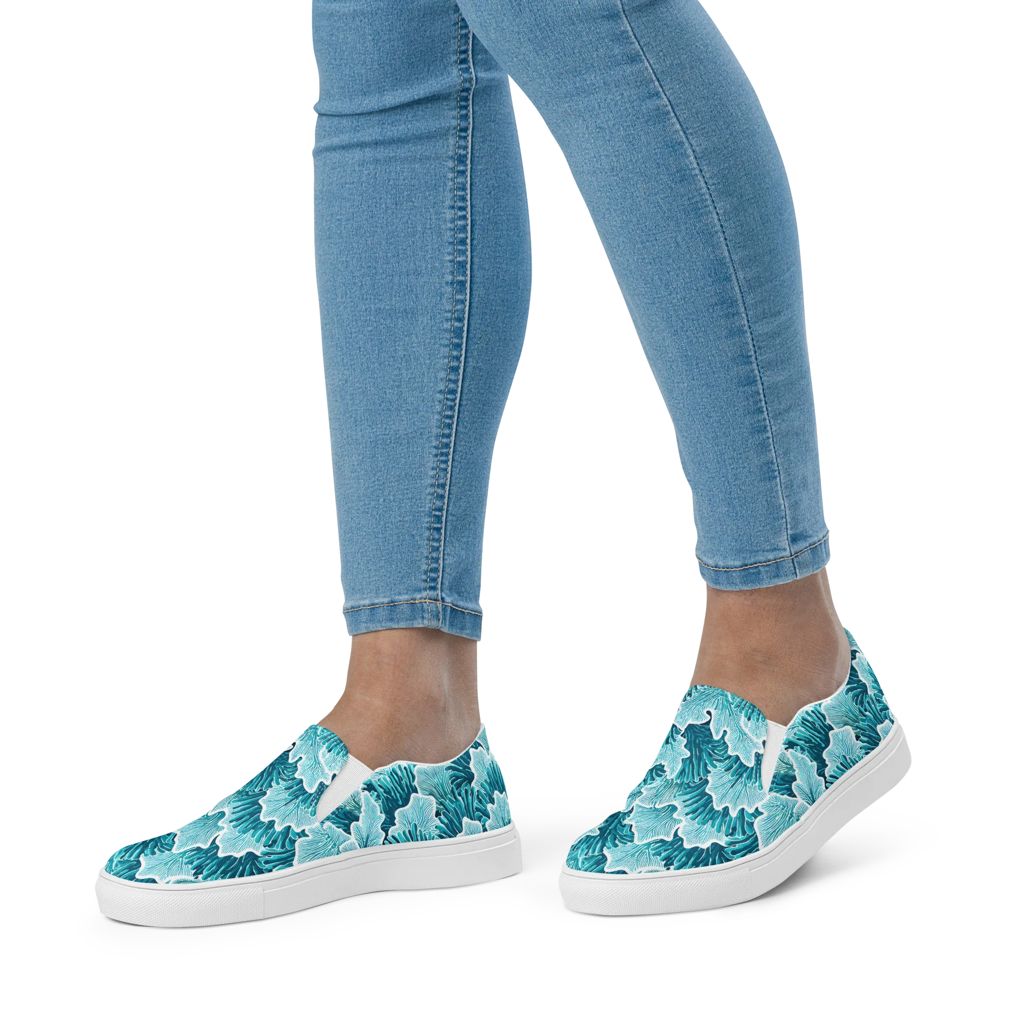 Azure Coral on Women's Slip-On Canvas Shoes — Front