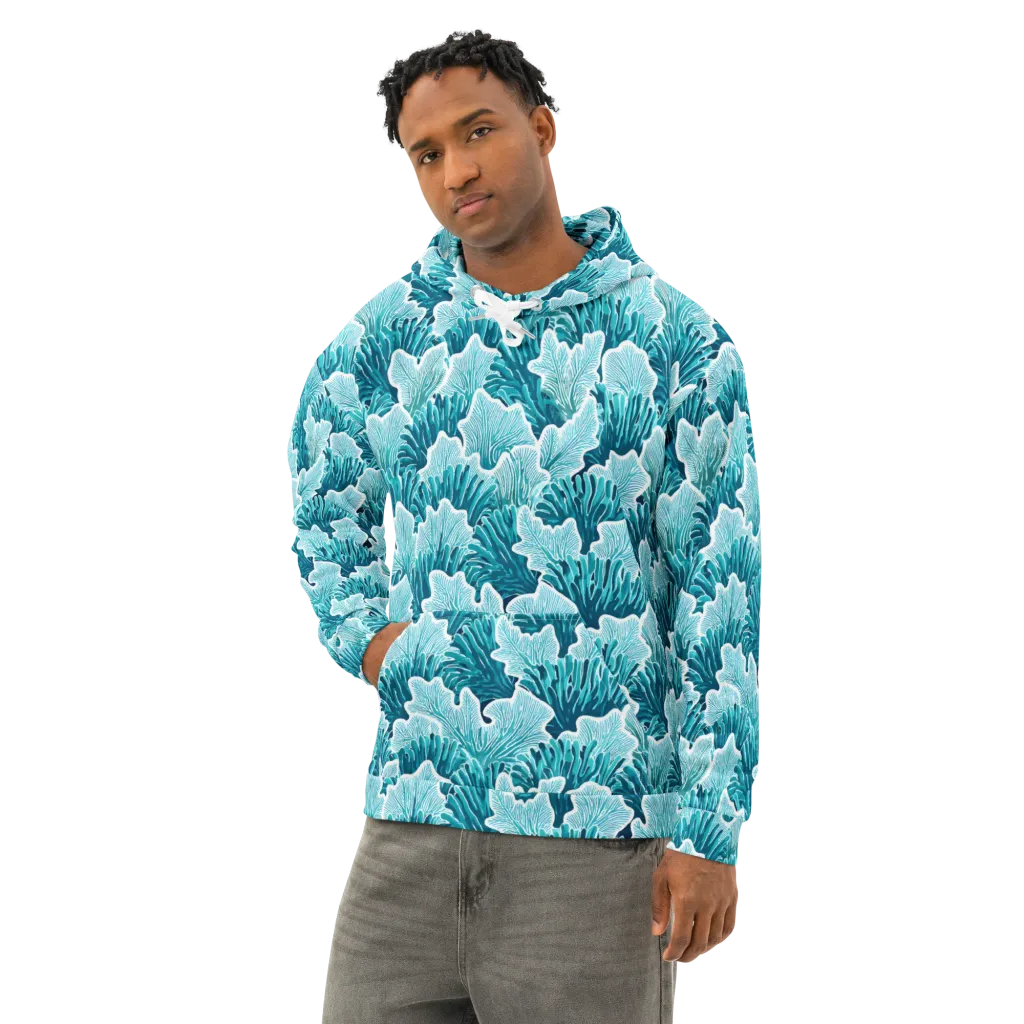 Azure Coral on Cotton Hoodie — Left Front