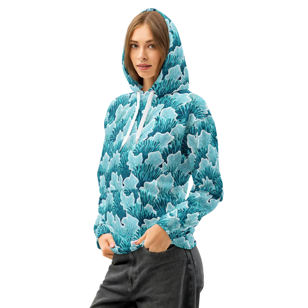 Azure Coral on Cotton Hoodie — Left Front
