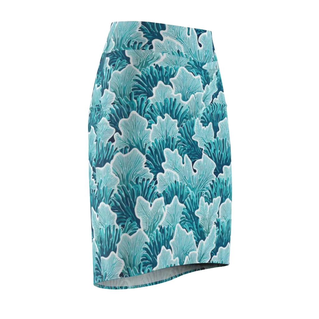 Azure Coral on Pencil Skirt — Front Side