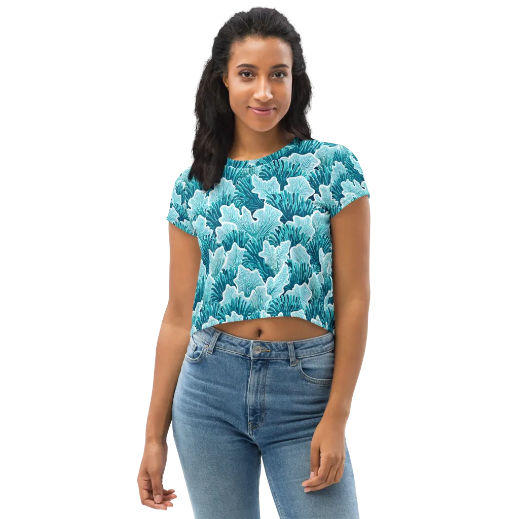 Azure Coral on Crop Tee — Front