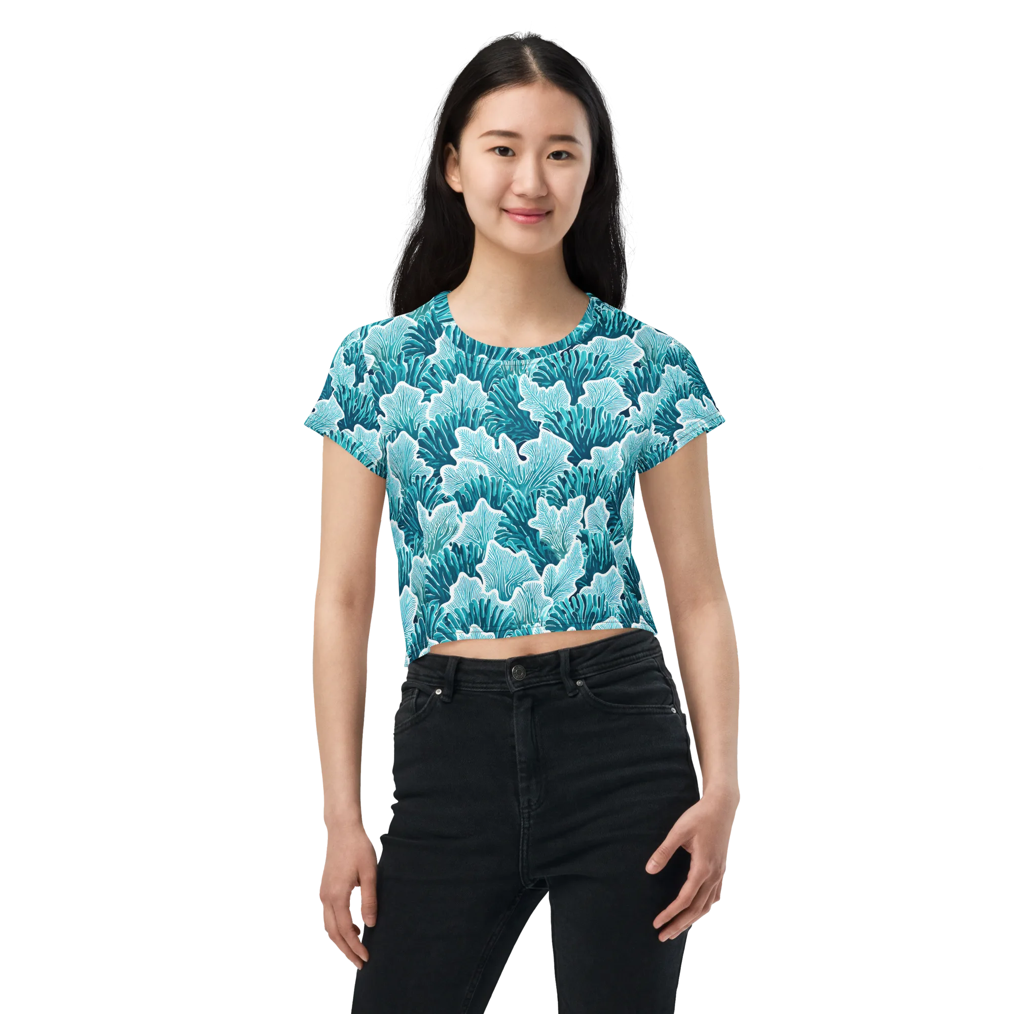 Azure Coral on Crop Tee — Front