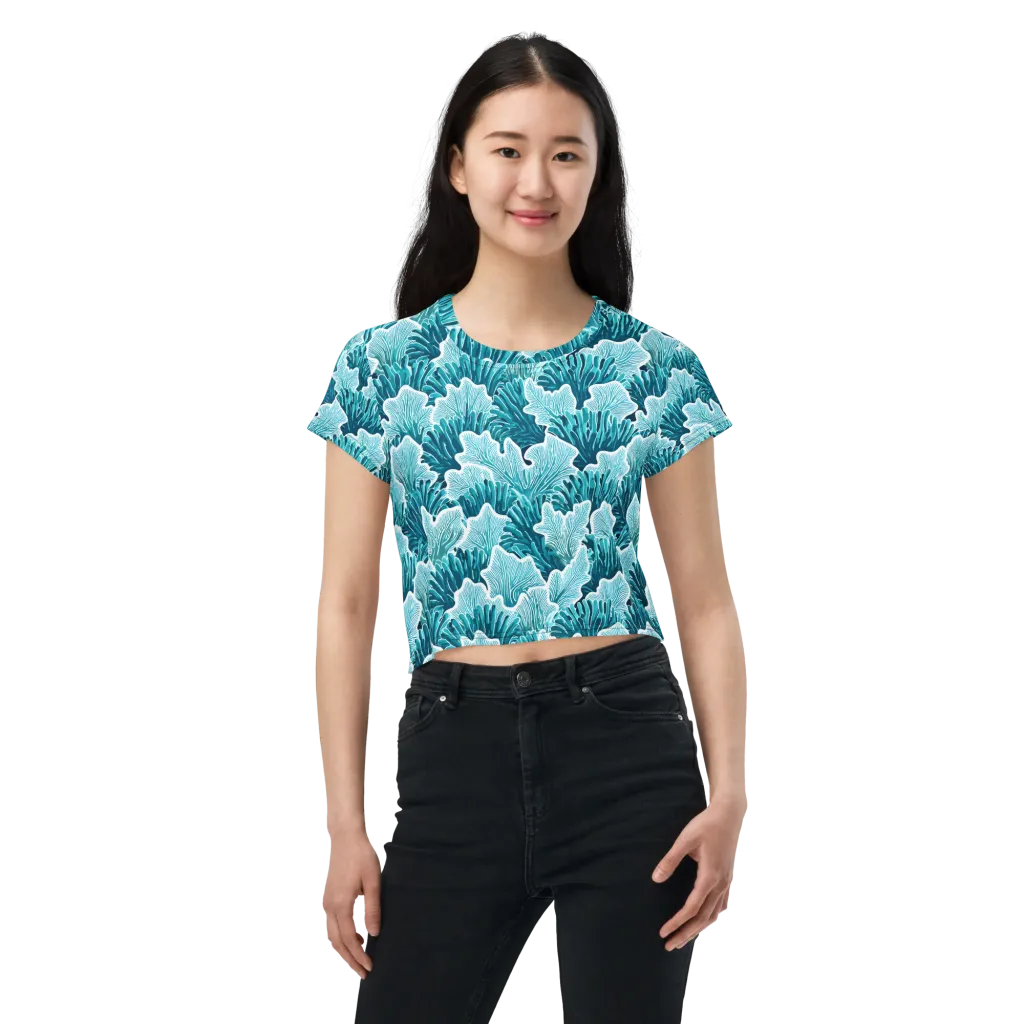Azure Coral on Crop Tee — Front