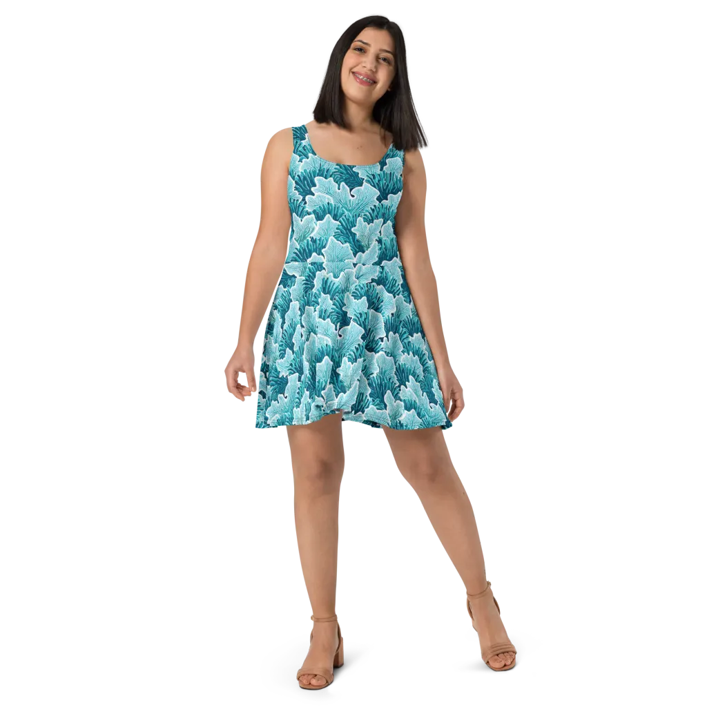 Azure Coral on Skater Dress — Front