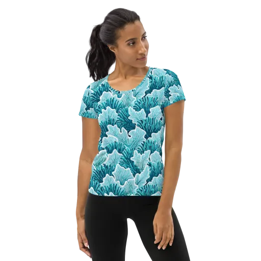 Azure Coral on a Women's Athletic T-Shirt