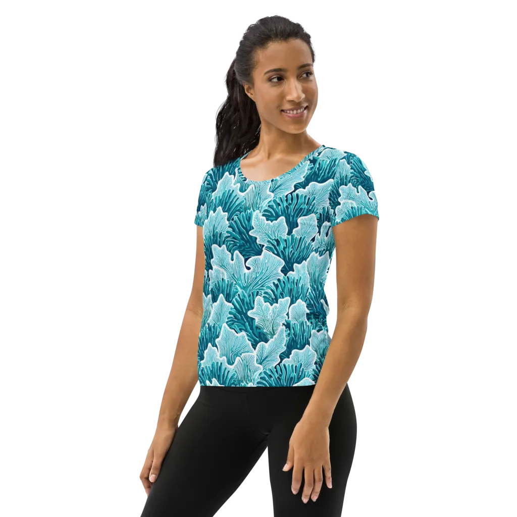 Azure Coral on Women's Athletic T-Shirt — Left