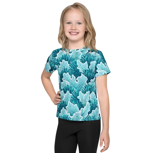 Azure Coral on a Kids Crew Neck T-Shirt