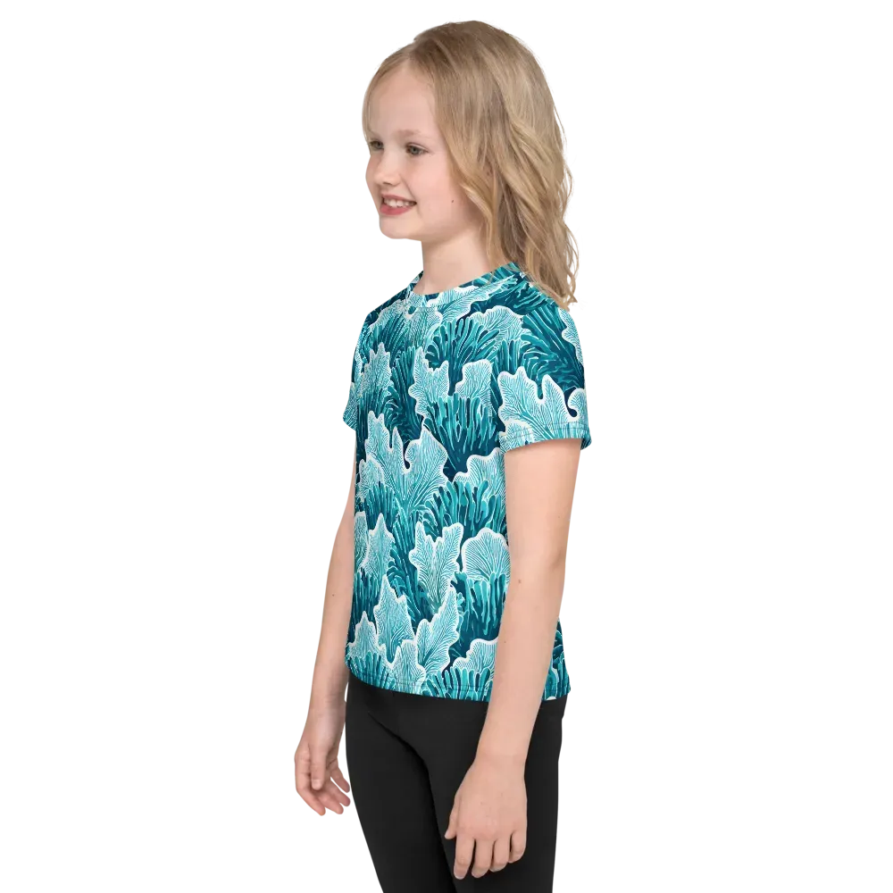 Azure Coral on Kids Crew Neck T-Shirt — Left