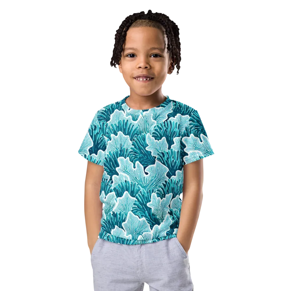 Azure Coral on Kids Crew Neck T-Shirt — Front