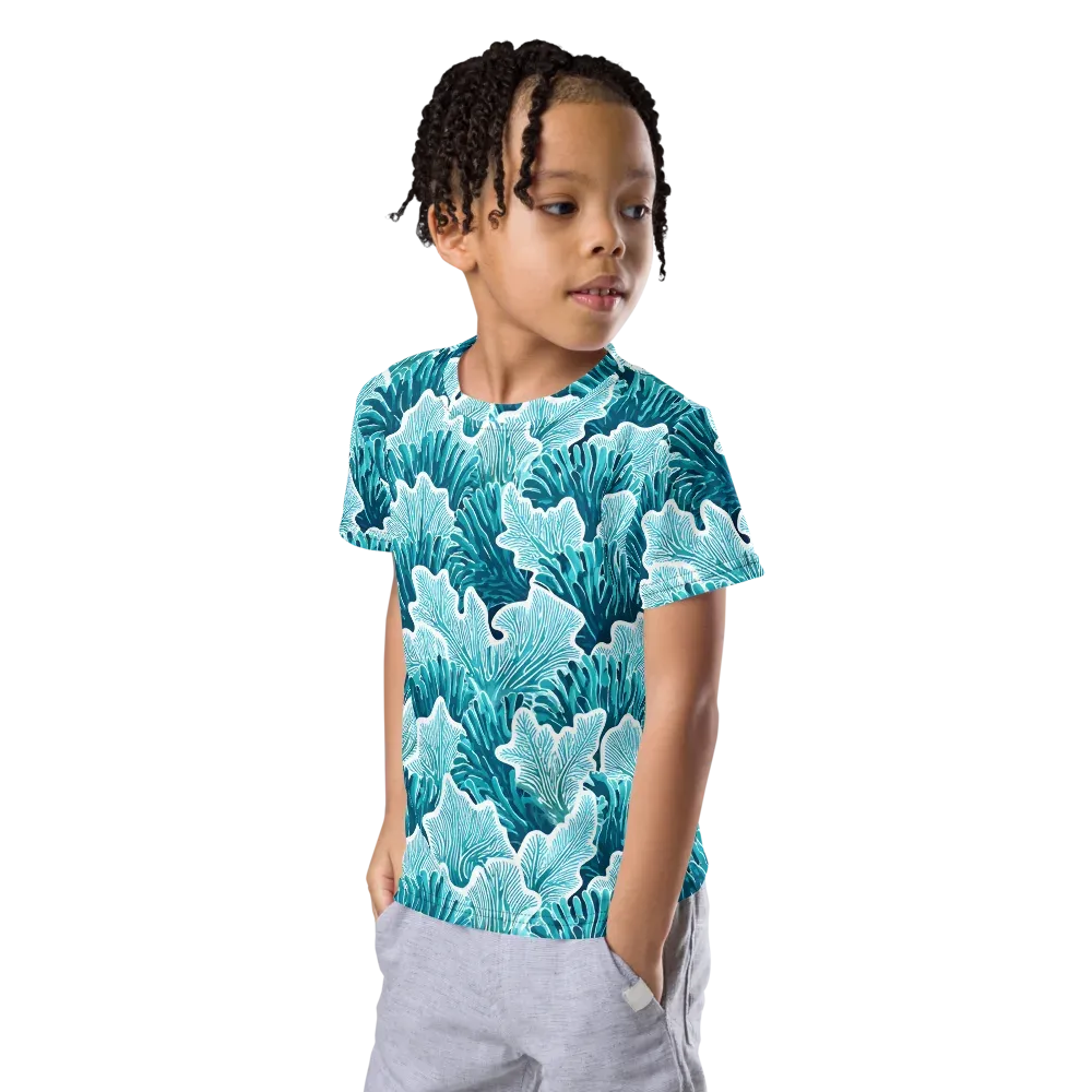 Azure Coral on Kids Crew Neck T-Shirt — Left Front
