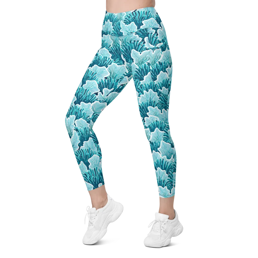 Azure Coral on Leggings with Pockets — Left Front