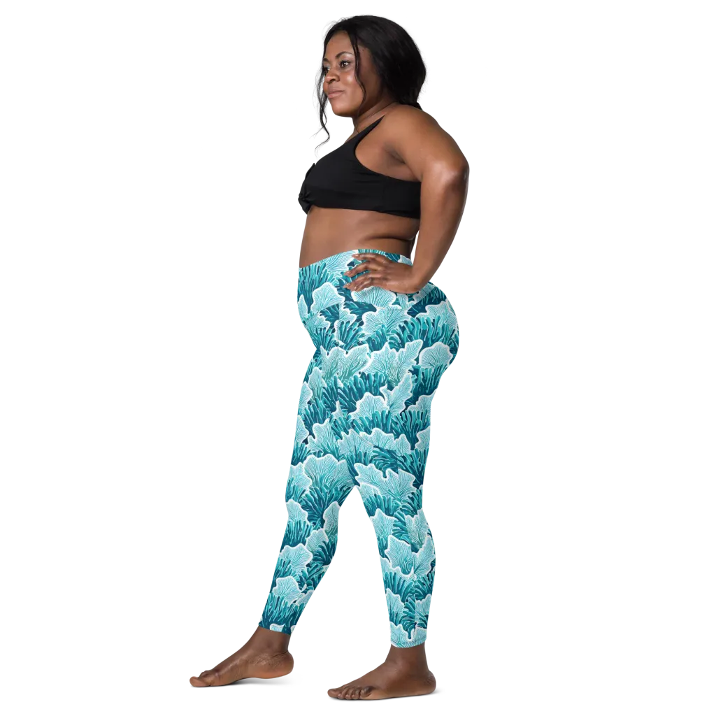 Azure Coral on Leggings with Pockets — Left