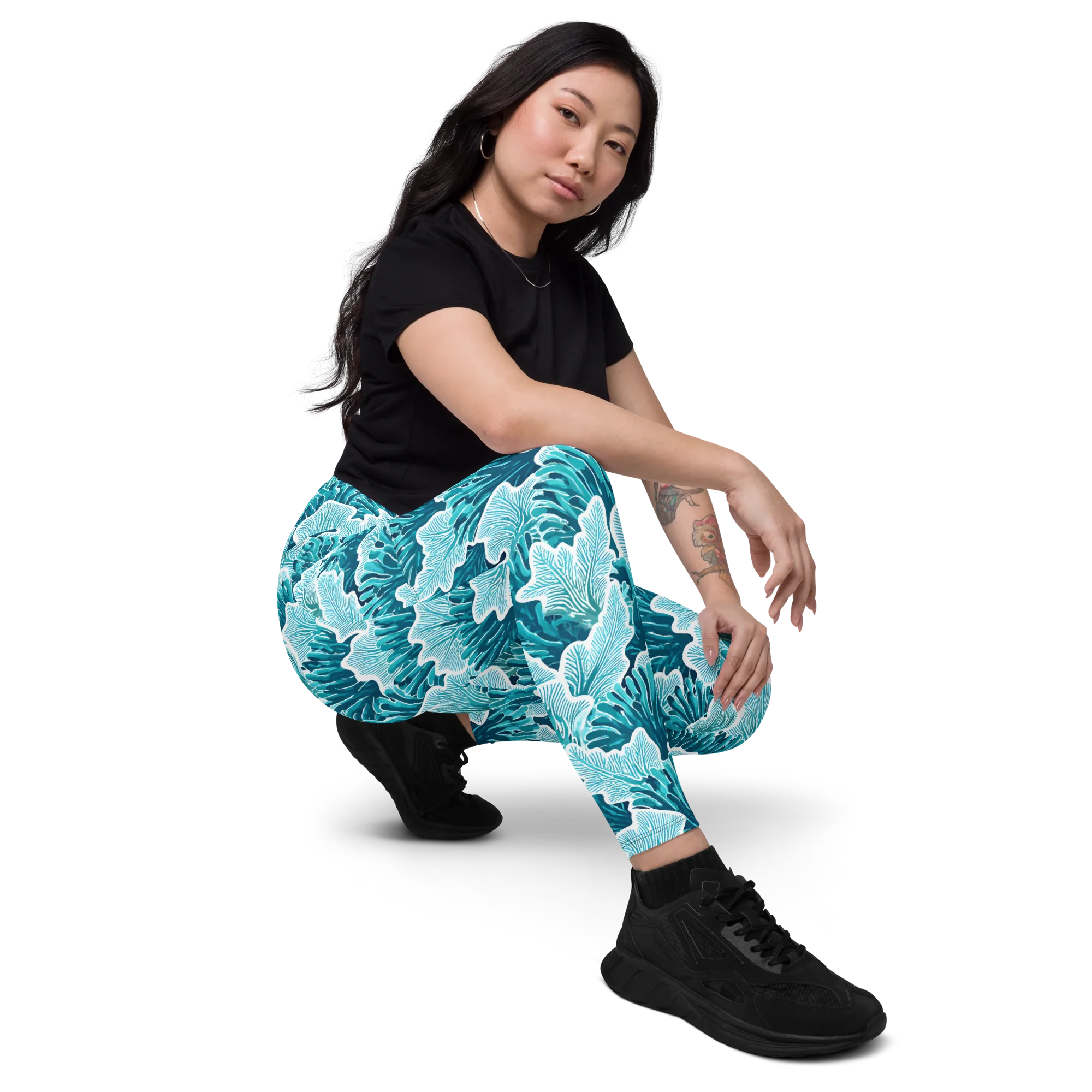 Azure Coral on Leggings with Pockets — Right Front
