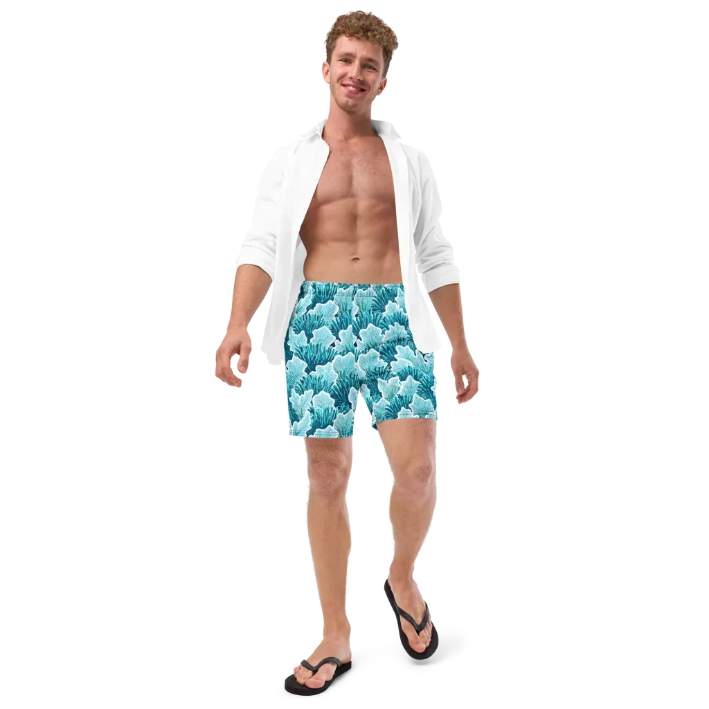 Azure Coral on Swim Trunks — Front
