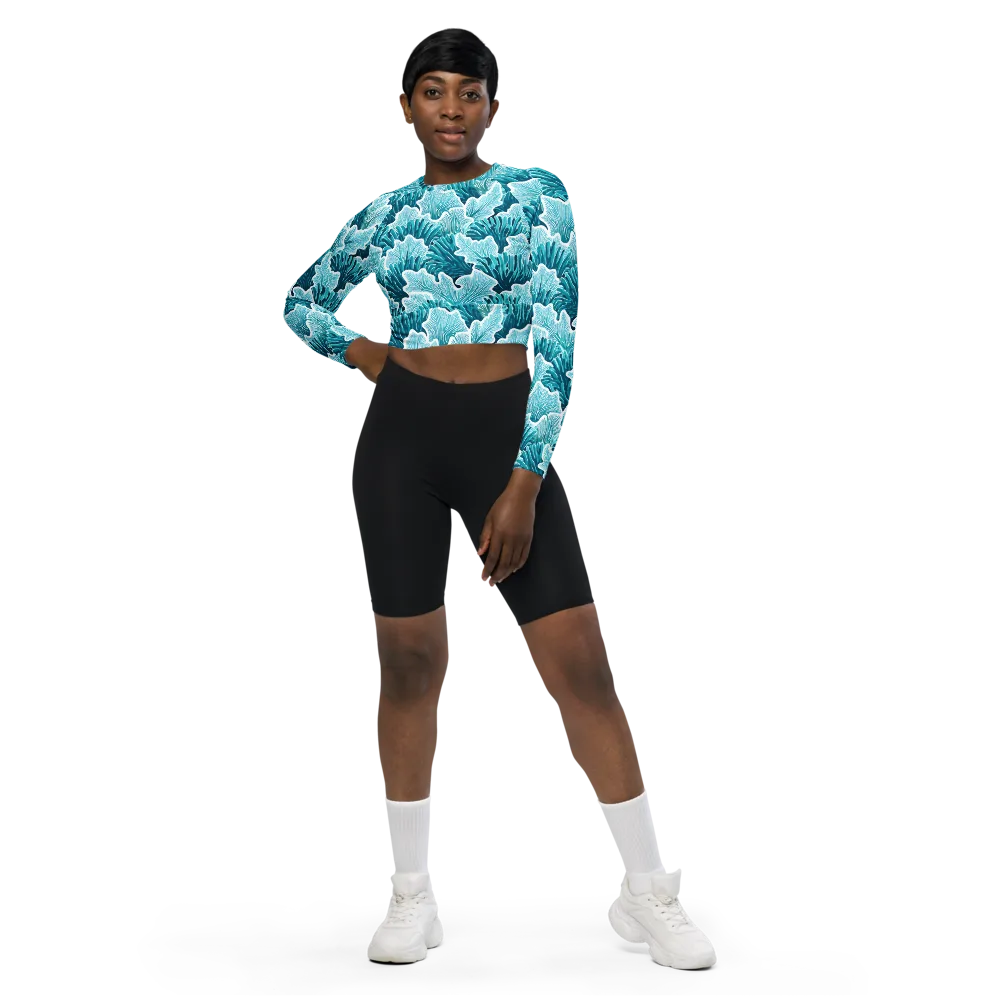 Azure Coral on Long Sleeve Crop Top — Front