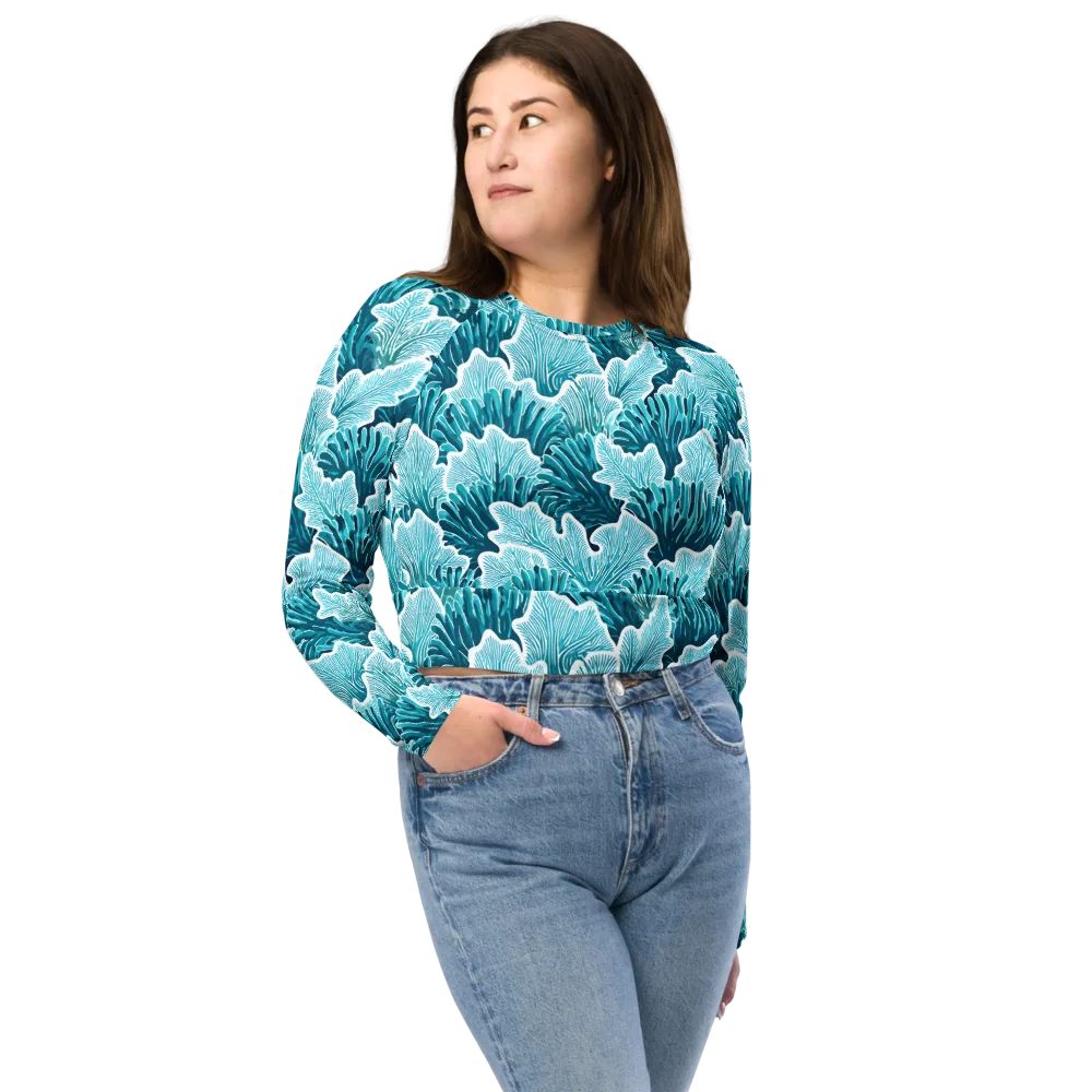 Azure Coral on Long Sleeve Crop Top — Front