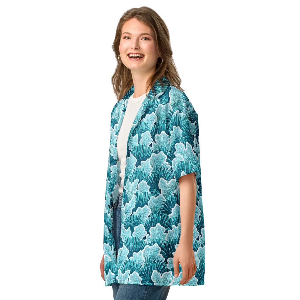 Azure Coral on Button Shirt — Left Front