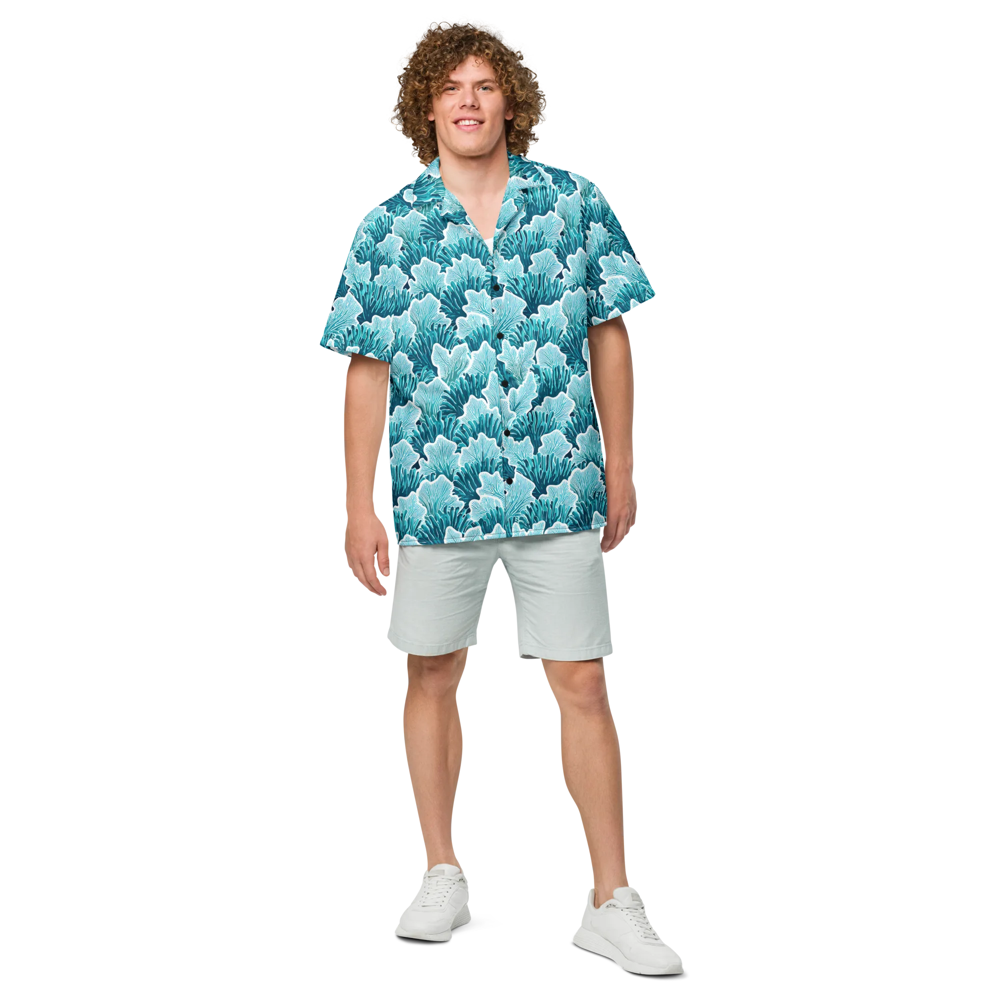 Azure Coral on Button Shirt — Front