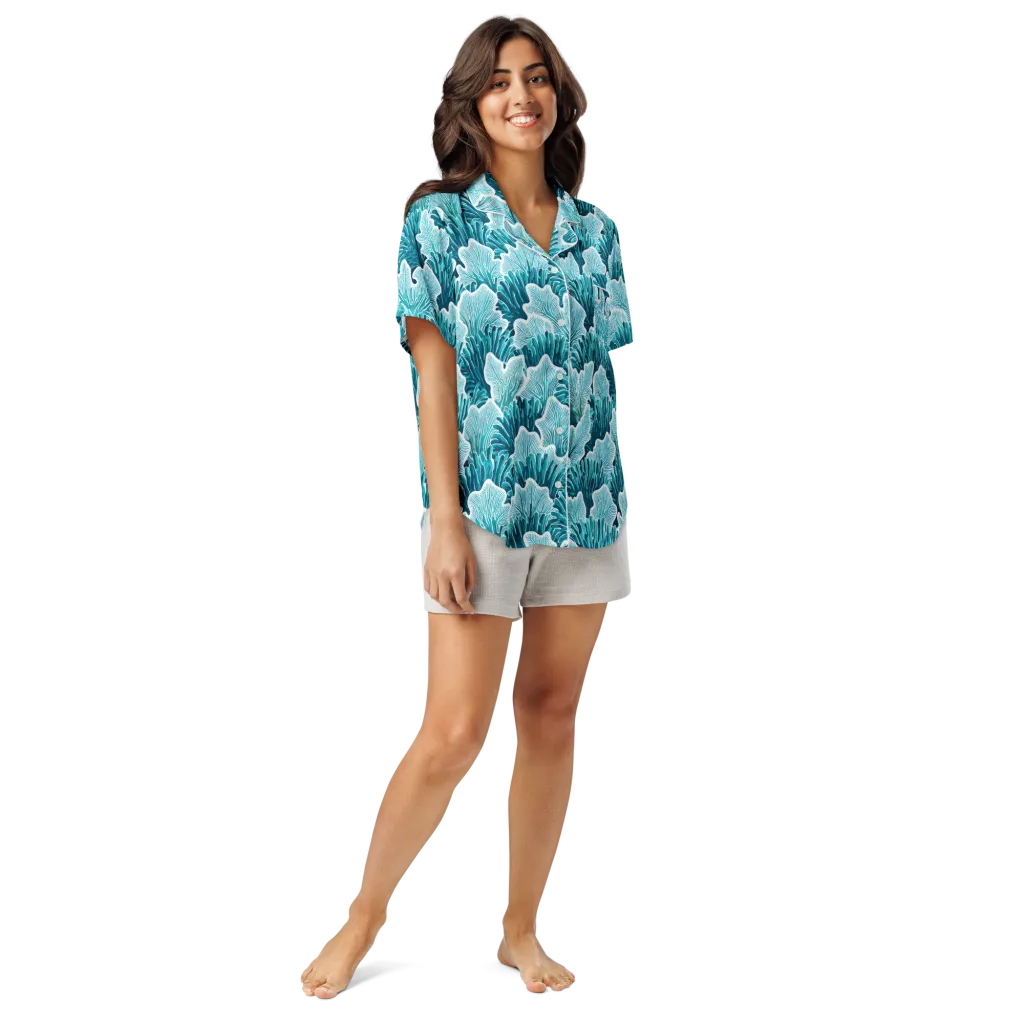 Azure Coral on Women's Short Sleeve Pajama Top — Front