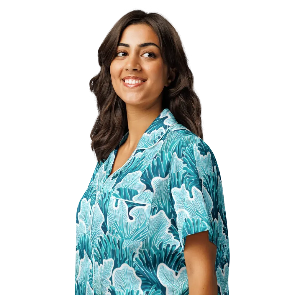 Azure Coral on Women's Short Sleeve Pajama Top — Left Front