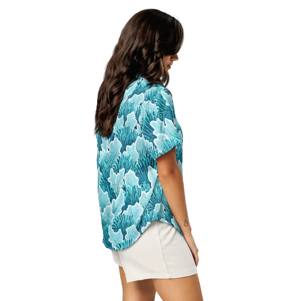 Azure Coral on Women's Short Sleeve Pajama Top — Right Back